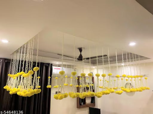 SPHINX ARTIFICIAL TUBEROSE(RAJNIGANDHA) AND CLUSTERED MARIGOLD STRINGS (OFF WHITE/CREAM & YELLOW) – APPROX. 2.33 FT- 6 PIECES Artificial Plant, Flower and Shrubs