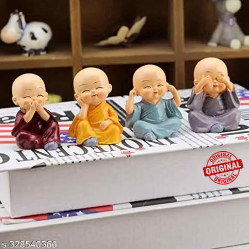 Buddha Monk Set Statue Home Decor Items Figurines Showpiece - Cute Mini Buddha Statue for Car Dashboard Table Top Diwali Home Decoration Gift Items (Type 1 Monk),Resin