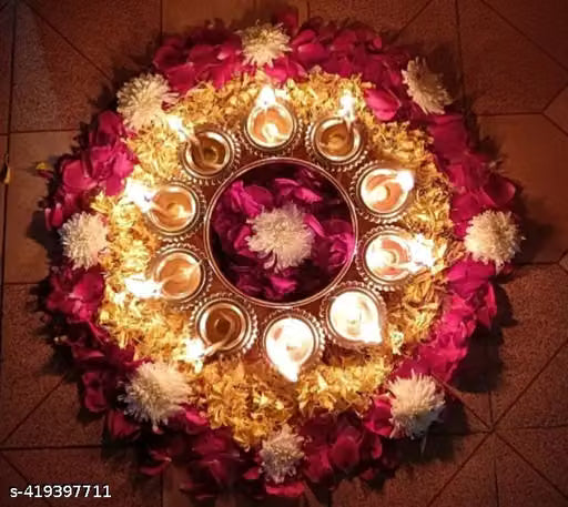 Ghufran Flower Shape Diya Decorative Urli Bowl for Home, Office and Table Decor |Floating Flowers and Tea Light Candles Home, Diwali Decoration, Pooja