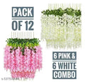 (Pack of 12 - pink & White ) (43.2Ft) Artificial Wisteria Vine| Ratta Fake Wisteria Hanging | Garland Silk Long Hanging Bush Flowers String for Home Party Wedding Décor