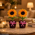 Cute Handmade Sunflower Flower Pot Set of 2 | Artificial Table Decor Showpiece