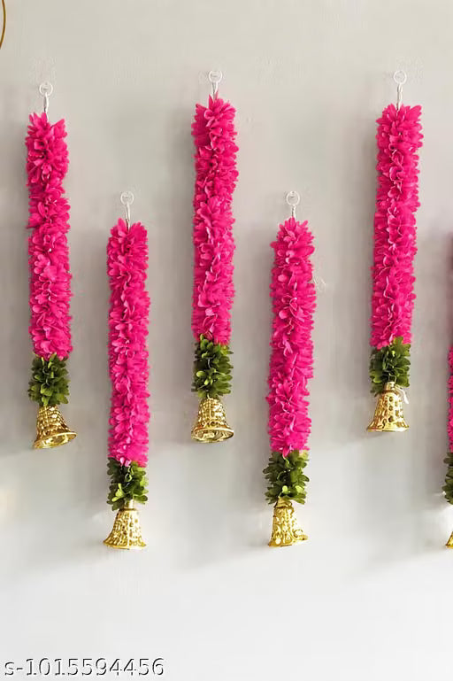 Attractive 14 Inch Garland for Decoration Festive, Wedding, Home Decor, Door Decoration, Perfect for Wedding Decoration, Home Wall Hanging, Pooja Mandir, Ganpati, Janmashtami , Diwali Decoration Item (Pack of 5) Dark Pink Colour