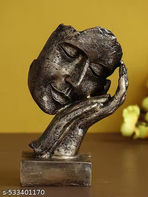 ADDY ART'S WORLD Golden Resin Human Face Statue Sleeping on Hands Decorative Showpiece for Home Decor Living Room Bedroom| Man Figurine Gift for Diwali Housewarming Corporate Events| Gift for Friend Family