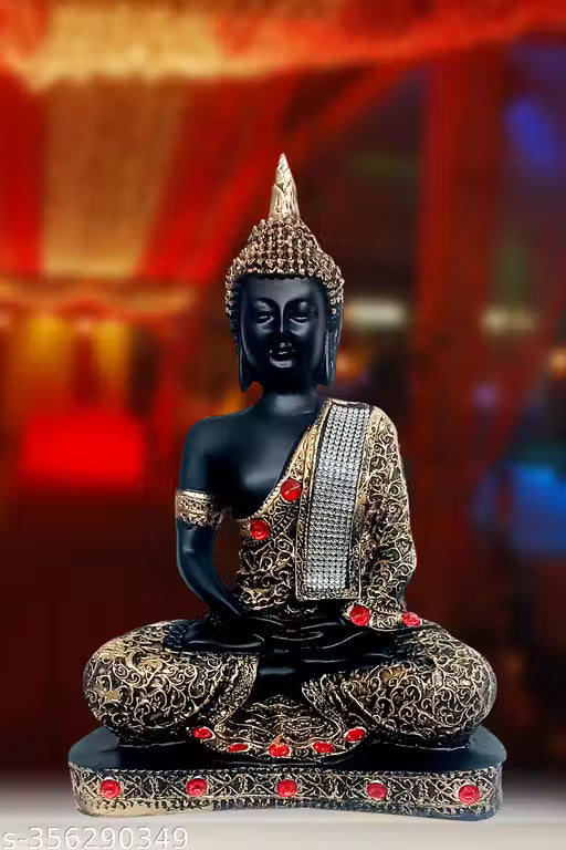 Impressive Handicraft Polyresin Sitting Buddha Idol Statue Showpiece for Home , Living Room, Office, Diwali Decoration Gift Gifting Items