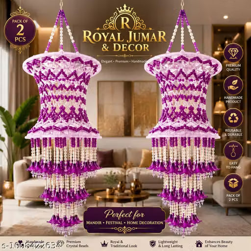 ROYAL JUMAR & DECOR Rajwadi Purple Beaded Wall Hanging for Main Door, Living Room & Home Decor (Pack of 2)