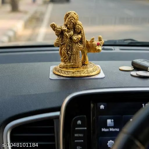 Golden Radha Krishna Statue with Kamdhenu Cow | Metal Idol • Religious Murti for Home Temple • Housewarming Diwali Gift • Mandir Decoration