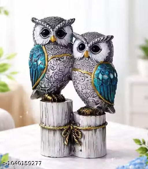 Blue Owl Couple Showpiece for Home Decor Living Room Table Shelf Office Desk – Decorative Resin Owl Figurine Love Pair Gift Item