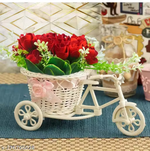 Home Decorative Cycle Ss sehape Or Rickshaw Rose Flower Vase Centre Table home decor home decoration material pooja basket artificial flowers