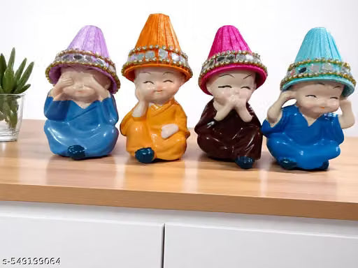 Colorful 4 Monks Buddha Figurines - for Home Decor| Office Decor| Chrismas Decor| Diwali Decor| Vaastu Decor| Fengshui