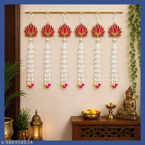 Pack of 6 Lotus Hanging for Home Decor & Pooja Decoration|Lotus Hanging,Lotus Latkan,Door Hanging,Wall Hanging,Pooja Room Decor,Festival Decoration,Window Hanging,Diwali Decoration,Pink Lotus Hanging