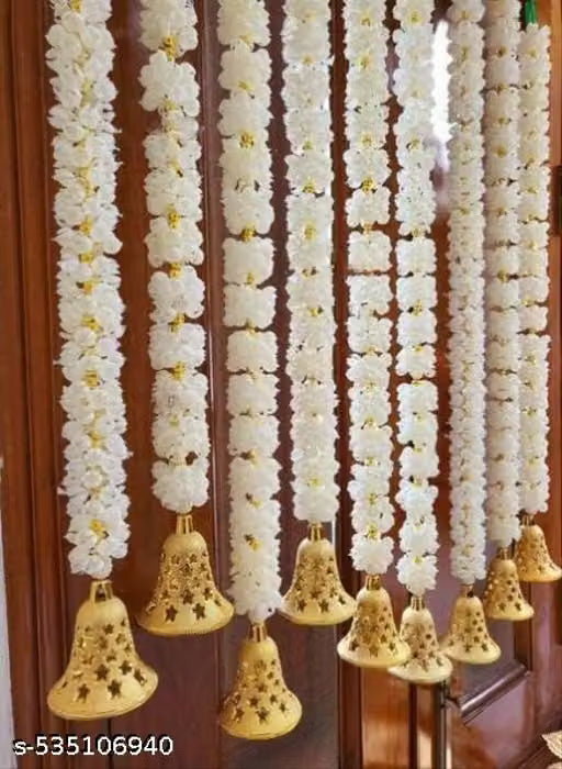 Handmade Decorative Mogra Bell Fluffy Artificial Creeper Bail Garland, Size 2.2 Feet Used for Home/Office,Festival Christsmas Diwali Decoration,Pack of 4, (White Gold) (4)