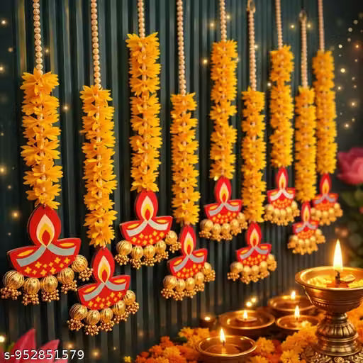 Handcrafted Diya Hanging, Wall Decor, Illuminate Your Diwali Decor with Ethereal Elegance. Perfect for Side Doors, Walls, or as Festive Wooden Decor (Size 30 Inches) Pack of 3