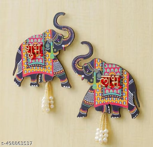 Premium Elephant Designer with Shubh Labh Wall Hanging for Diwali Decoration| Wall Decor |Temple Decor Wall Hanging |Pooja and Home Decor Hanging (5.5" Inches)