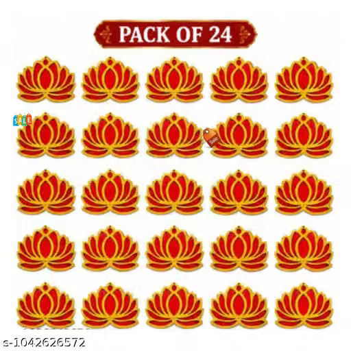 Pink Wooden Lotus (Kamal) Rangoli Kit Pack of 24 | 3.5 Inch MDF Decorative Cutouts for Diwali, Pooja, Wedding & Festival Decoration