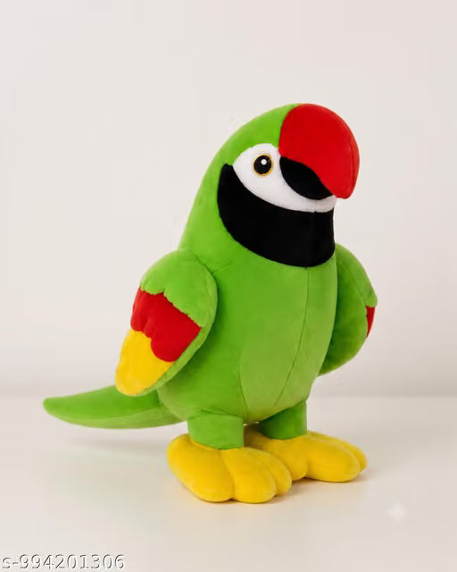 MAA BARSANA TRADERS Premium Green Parrot Soft Toy. Designed with a cute and realistic parrot appearance, this plush toy is made from premium-quality soft fabric and filled with ultra-soft microfiber for a fluffy, cuddly, and comfortable feel.