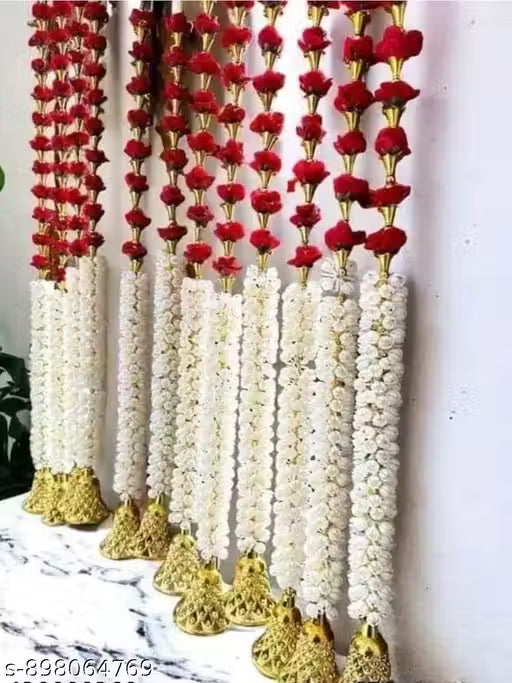 Handmade Unique Temple decoration, Home decorations Item, Artificial Foam Flower Toran Long, Garland for Decoration Festival Navratri, Diwali, Marriages, Temple and Home/Office Inauguration. Colour Red (Pack Of 2)